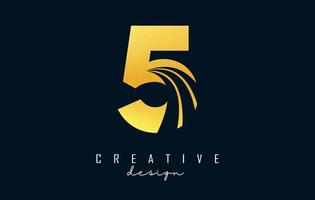 Golden Creative number 5 logo with leading lines and road concept design. Number with geometric design. vector