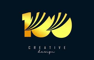 Golden Creative number 100 1 0 logo with leading lines and road concept design. Number with geometric design. vector