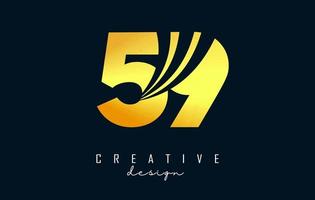 Golden Creative number 59 5 9 logo with leading lines and road concept design. Number with geometric design. vector