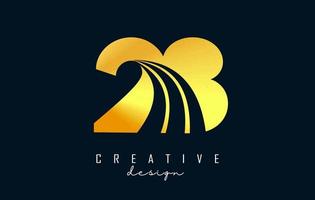 Golden Creative number 28 2 8 logo with leading lines and road concept design. Number with geometric design. vector