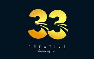 Golden Creative number 33 3 logo with leading lines and road concept design. Number with geometric design. vector