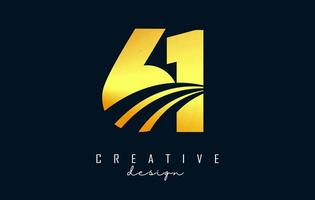 Golden Creative number 61 6 1 logo with leading lines and road concept design. Number with geometric design. vector