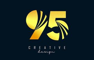 Golden Creative number 95 9 5 logo with leading lines and road concept design. Number with geometric design. vector