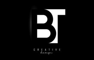 Letters BT Logo with negative space design on a black background. Letters B and T with geometric typography. vector