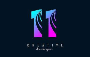 Colorful Creative number 11 1 logo with leading lines and road concept design. Number with geometric design. vector
