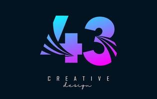 Colorful Creative number 43 4 3 logo with leading lines and road concept design. Number with geometric design. vector