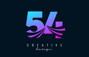 Colorful Creative number 54 5 4 logo with leading lines and road concept design. Number with geometric design. vector