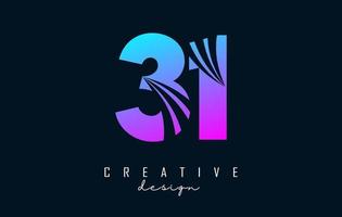 Colorful Creative number 31 3 1 logo with leading lines and road concept design. Number with geometric design. vector