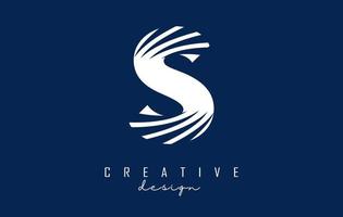 White letter S logo with leading lines and negative space design. Letter with geometric and creative cuts concept. vector