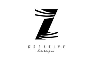 Black letter Z logo with leading lines and negative space design. Letter with geometric and creative cuts concept. vector