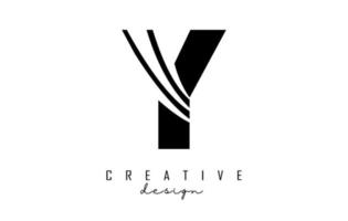 Black letter Y logo with leading lines and negative space design. Letter with geometric and creative cuts concept. vector