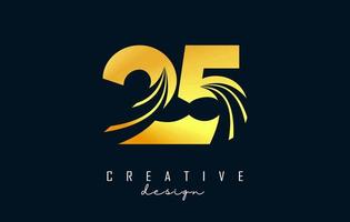 Golden Creative number 25 2 5 logo with leading lines and road concept design. Number with geometric design. vector