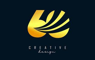 Golden Creative number 60 6 0 logo with leading lines and road concept design. Number with geometric design. vector