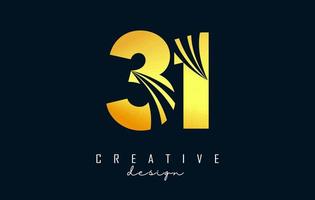 Golden Creative number 31 3 1 logo with leading lines and road concept design. Number with geometric design. vector