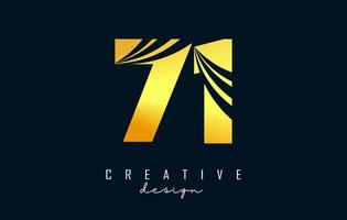 Golden Creative number 71 7 1 logo with leading lines and road concept design. Number with geometric design. vector