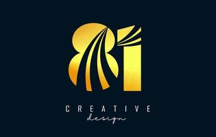 Golden Creative number 81 8 1 logo with leading lines and road concept design. Number with geometric design. vector