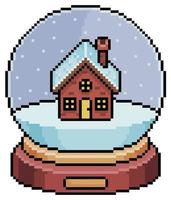 Pixel art snow globe with house vector icon for 8bit game on white background