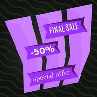 Final sale purple bannes on black background. Vector background with colorful design elements. Vector illustration.