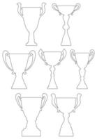 Champion cup set in thin line style. Championship prize for first place. Victory symbol. Vector illustration.