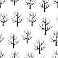 árboles curvos en blanco y negro sin costuras sin fondos de hojas. textura transparente del bosque vectorial. vector