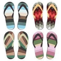 Set of Beach Slippers. Different Styles and Colors of Flip Flops Over White Background vector