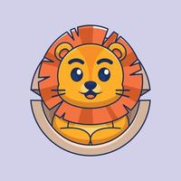 Cute lion hiding in a wooden hole vector