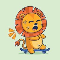 Cute lion scared while skateboarding vector