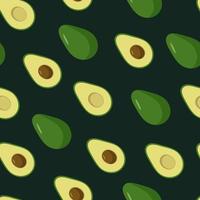 Seamless Pattern Avocado set of whole and halves with a bone. Vector illustration of fresh avocado fruit.