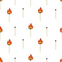 Seamless pattern of a match and a match burning with fire. Vector illustration background.