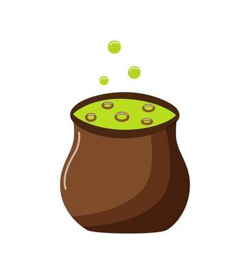 Witch's cauldron with a potion boils a magical Halloween brew, vector illustration of isolate on white.