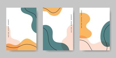 A collection of three abstract backgrounds. Hand drawing various shapes and doodle objects. Trendy modern contemporary vector illustration. Every background is isolated. Pastel color