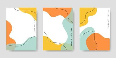 A collection of three abstract backgrounds. Hand drawing various shapes and doodle objects. Trendy modern contemporary vector illustration. Every background is isolated. Pastel color