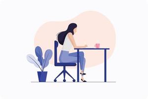 Woman writing a book, woman working, woman sitting on a chair vector