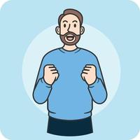 Man Showing Joy Raising Both Hands, 2D character activity, illustration design and isolated background. vector
