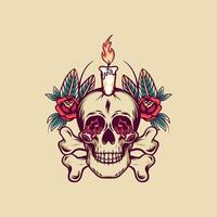 Skull And Candle Retro Illustration vector