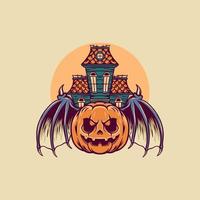 Scary Pumpkin Halloween Retro Illustration vector