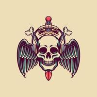 Skull And Wings Retro Illustration vector