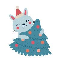 Cute Bunny with christmas tree. Vector illustration