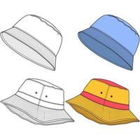 Plantilla de bocetos planos de ilustración de vector de sombrero de cubo. bocetos dibujados a mano.