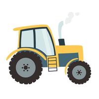 tractor en estilo plano de dibujos animados. ilustración vectorial de una maquinaria agrícola pesada para arar, cultivar el suelo y plantar campos vector