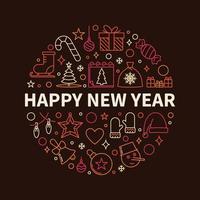 Happy New Year Banner with Round outline colored design vector