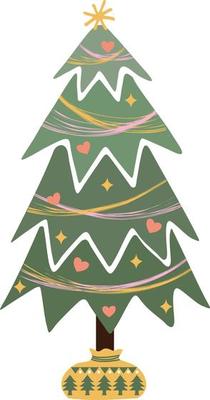 Christmas tree with decorations and star flat icon for apps and web