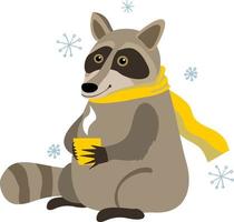 raccoon cartoon Christmas sketch drawing vector