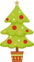 Christmas tree with decorations and star flat icon for apps and web vector