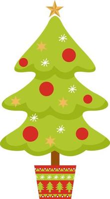 Christmas tree with decorations and star flat icon for apps and web
