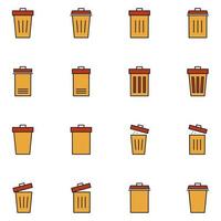 Trash Filled Line Icon Set Vector