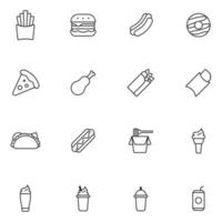 conjunto de iconos de línea de comida rápida vector