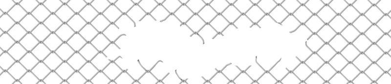 Broken wire fence, rabitz or chain link background vector