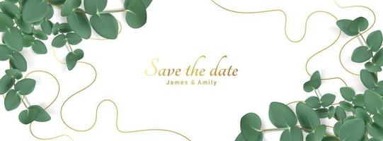 Wedding invitation card with eucalyptus leaves vector