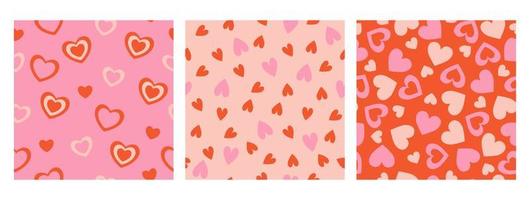 Set of seamless patterns with hearts. Vector graphics.